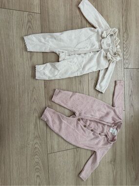 H&M / target Cream and Pink Knit Rompers with Eyelet Detail